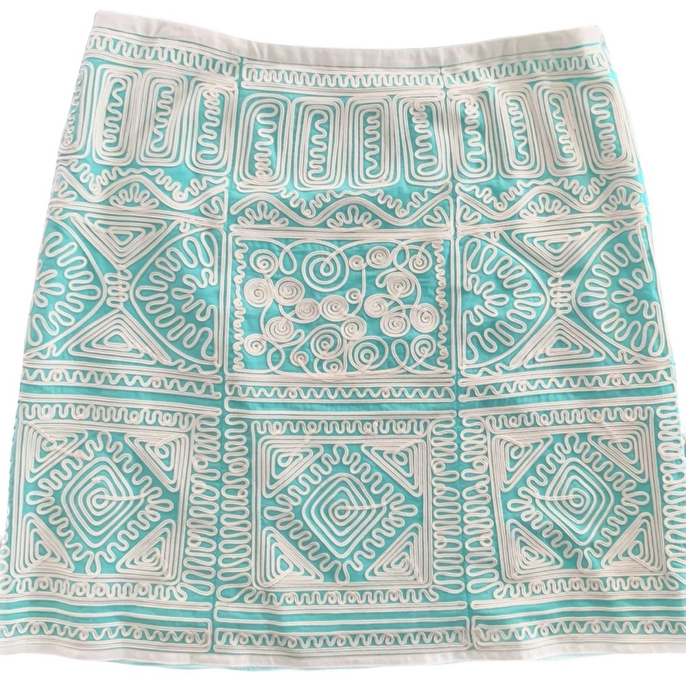 Etcetera Women’s Skirt Size 16 Turquoise Aqua White Soutache Lined
